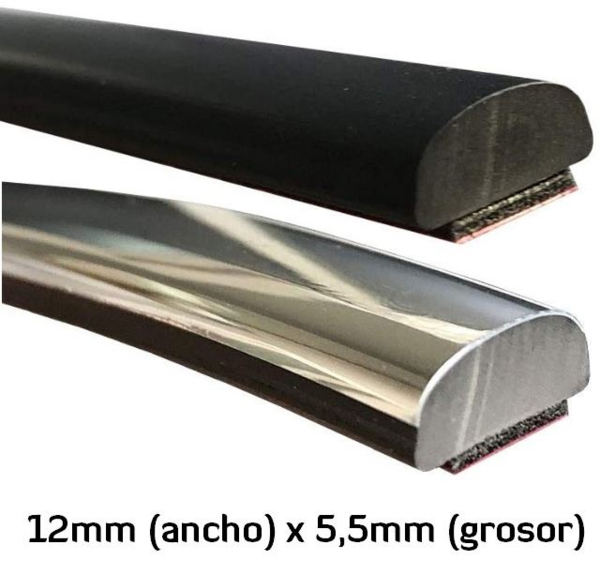 MA036/7 · 12x5,5mm Moldura Adhesiva Flexible · Colores Negro / Cromado (10)
