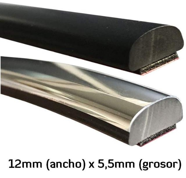 MA036/7 · 12x5,5mm Moldura Adhesiva Flexible · Colores Negro / Cromado (10)