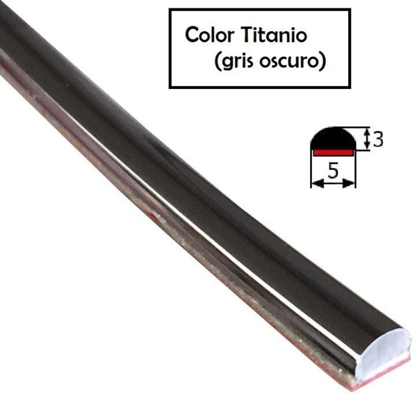 MA048 · 5x3mm Moldura Adhesiva Flexible · Color Titanio