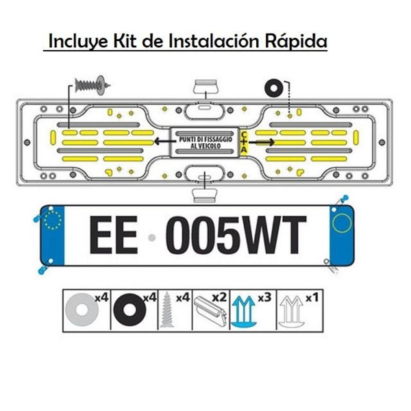 Marco Portamatrículas Aluminio + Kit Instalación · Placas 52x11 (2)