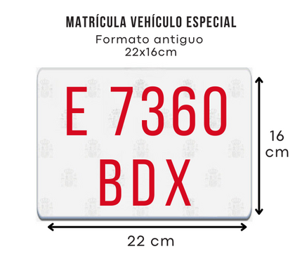 Placa Matrícula Acrílica Vehículo Especial · 220x160 mm