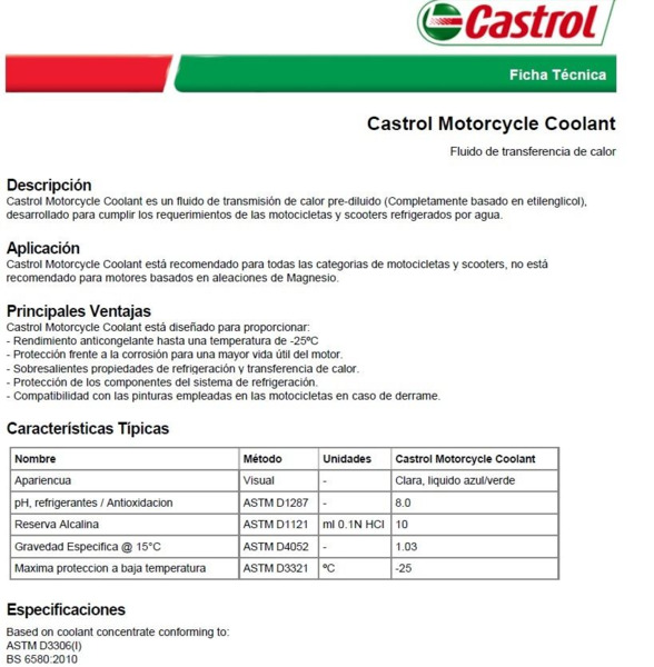 Motorcycle Coolant Castrol -25ºC · Anticongelante Moto · 1 litro (1)
