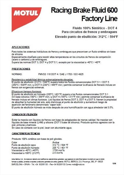 Motul RBF600 Líquido Frenos Dot4 Racing · 500ml (1)