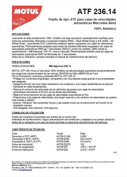 Motul ATF 236.14 Mercedes Benz Transmisión y Dirección · 1 litro (1)