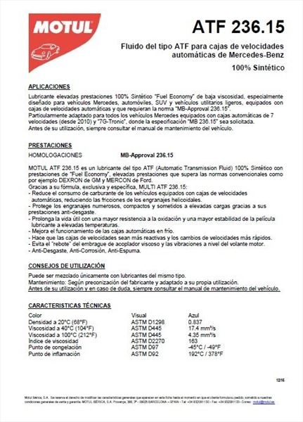 Motul ATF 236.15 Mercedes Benz Transmisión y Dirección · 1 litro (1)