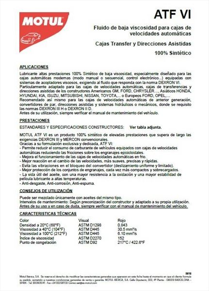 Motul ATF Dexron VI Transmisión y Dirección · 1 litro (1)