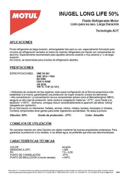 Motul Inugel G12 Anticongelante Orgánico -37ºC (1)