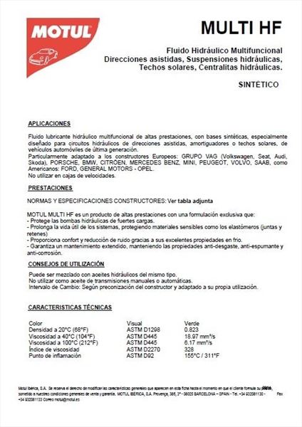 Motul Multi HF Hidráulico y Dirección · 1 litro (1)