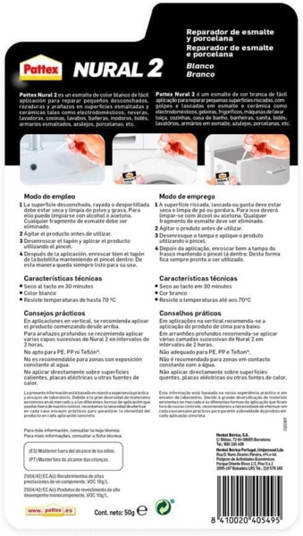 Pattex Nural 2 · Reparador de esmalte y porcelana · 50g (1)