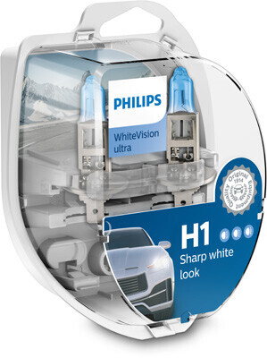 Philips H7 White Vision Ultra · Juego 2 lámparas 12V 55W · Luz blanca  intensa