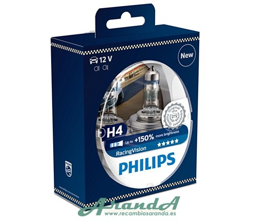 mecanógrafo Bungalow prefacio Philips H4 RacingVision +150% Ef.Xenon Juego 2 Lámparas