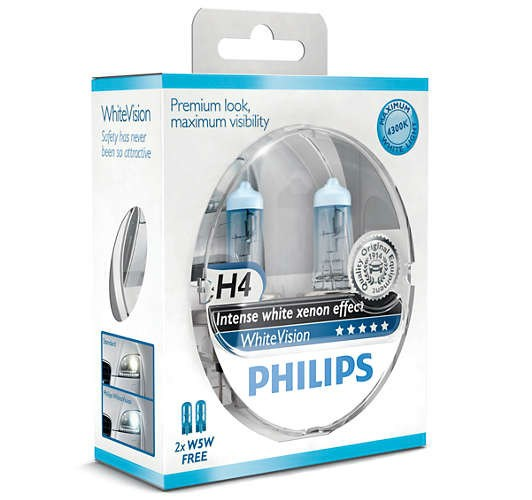 PHILIPS H4 WHITE VISION ESTUCHE 2 BOMBILLAS