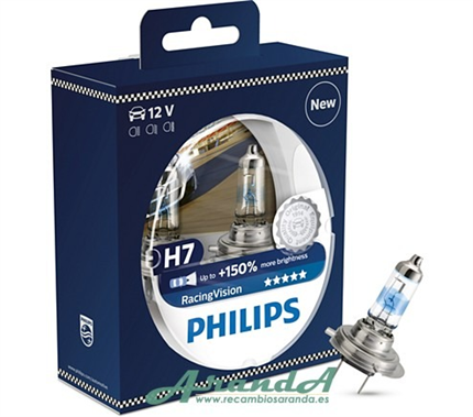 Philips H7 RacingVision +150% Ef.Xenon Juego 2 Lámparas