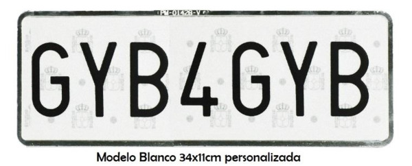 Placa Corta Blanca - Letras Negras (Alfa) (Blanco - 34x11cm)