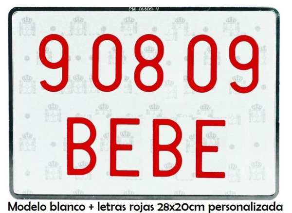 Placa Especial Alta - Letras Rojas (Blanco con Letras Rojas - 28x20cm)