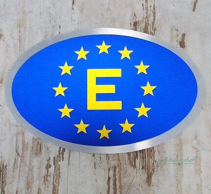 Placa E Europea Ovalada · Metálica · Color Azul