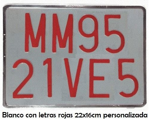 Placa Especial Alta - Letras Rojas (Blanco con Letras Rojas - 22x16cm)