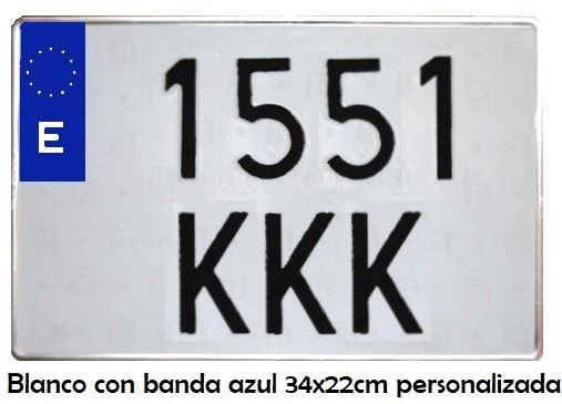 Placa Fondo Blanco - Letras Negras (Blanco con Banda Azul - 34x22cm)