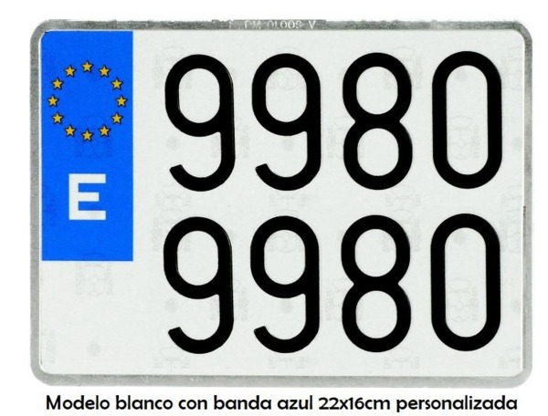 Placa Fondo Blanco - Letras Negras (Blanco con Banda Azul - 22x16cm)
