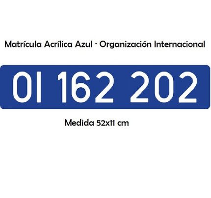 Placa Larga Azul · Organización Internacional · Acrílica 520x110mm