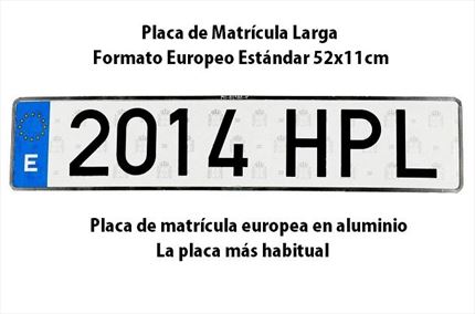 Placa Matrícula Europea 520x110mm · Formato Estándar Aluminio