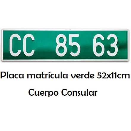 Placa Larga Verde · Cuerpo Consular · Aluminio 520x110mm