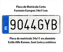 Placa Matrícula Corta Europea (estilo Alfa Romeo) · Aluminio 340x110mm