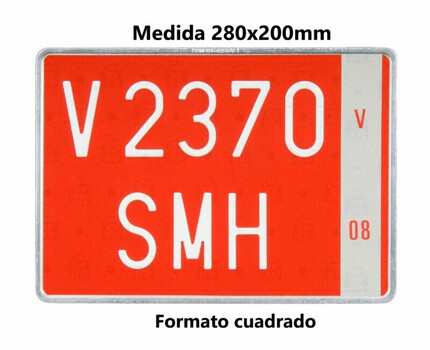 Placa Matrícula Roja Temporal Cuadrada · Aluminio 280x200 mm