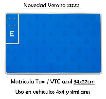 Placa Matrícula Taxis y VTC · 340x220mm · Tamaño XL para 4x4 y furgonetas