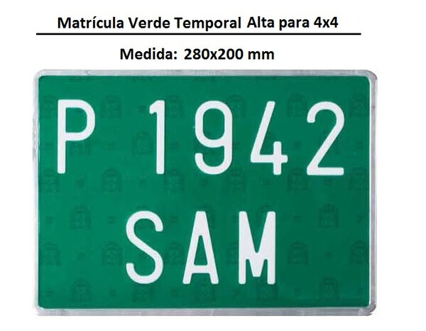 Placa Matrícula Verde Temporal Alta · Aluminio 280x200 mm (1)