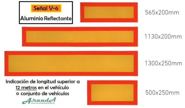 Placa V6 Señalización Vehículo Largo · Aluminio Reflectante · Varios Tamaños
