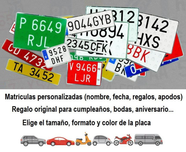 Matrículas Personalizadas en Aluminio · Colores y Medidas