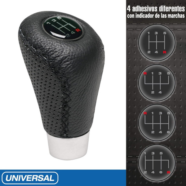 Pomo palanca cambio sin gatillo + Adhesivos Marchas  · Negro/Blanco Ergonómico (2)