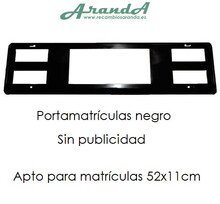 Portamatrículas Negro · Apto para placas de 52x11cm · Sin publicidad