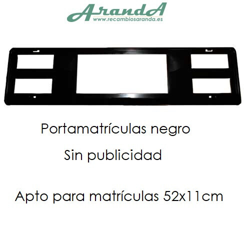 Portamatrículas Negro · Apto para placas de 52x11cm · Sin publicidad
