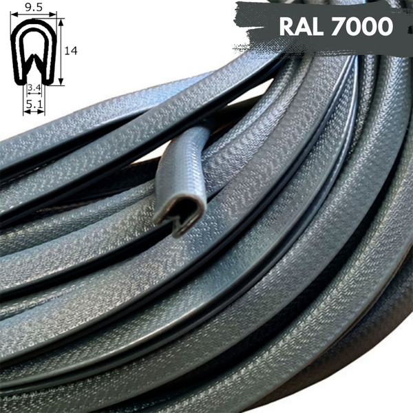 Rollo 50m Burlete 14x9mm Pvc Flexible · Interior metálico · Tamaño Estándar · Gris Oscuro