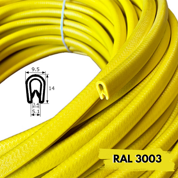 Rollo 50m Burlete 14x9mm Pvc Flexible · Interior metálico · Tamaño Estándar · Amarillo