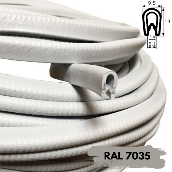 Rollo 50m Burlete 14x9mm Pvc Flexible · Interior metálico · Tamaño Estándar · Gris