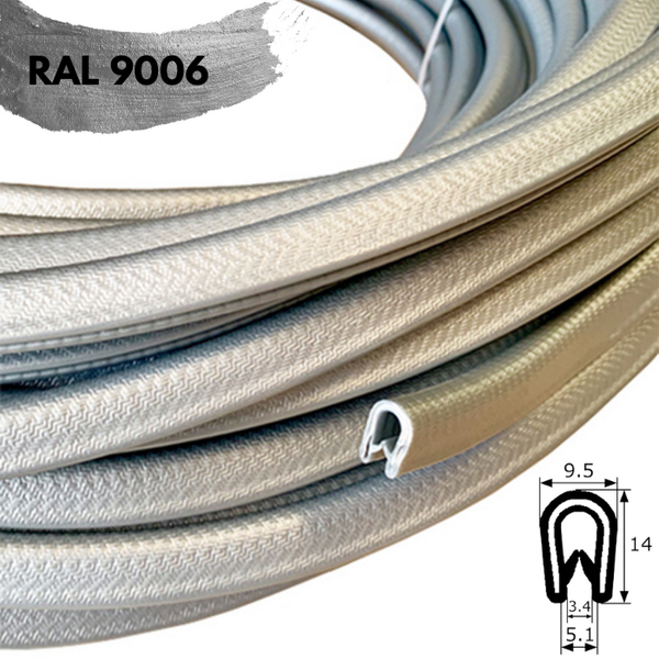 Rollo 50m Burlete 14x9mm Pvc Flexible · Interior metálico · Tamaño Estándar · Plateado