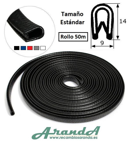 Rollo 50m Burlete 14x9mm Pvc Flexible · Interior metálico · Tamaño Estándar