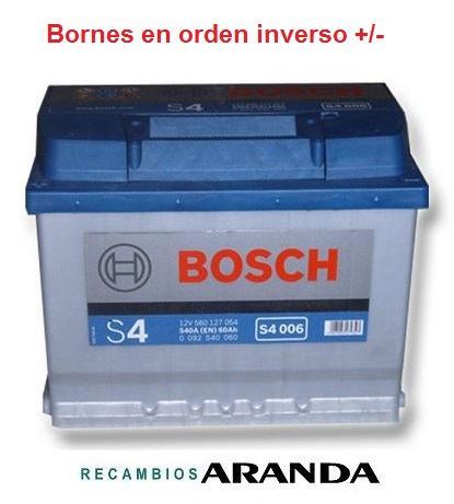 S4006 Batería Bosch 12V 60Ah 540A +/- Vehículos Asiáticos (Bornes