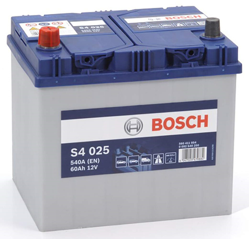 S4025 Batería Bosch 12V 60Ah 540A +/- Vehículos Asiáticos (Bornes cambiados)