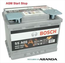S5A05 Batería Bosch AGM 12V 60Ah 680A -/+ Start Stop · Alto Rendimiento