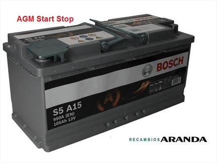 S5A15 Batería Bosch AGM 12V 105Ah 950A -/+ Start Stop · Alto Rendimiento