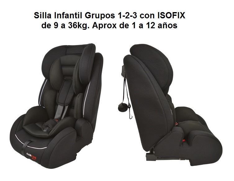 Silla Infantil ISOFIX Grupo 1-2-3 (de 9 a 36 kg). Reclinable y acolchada