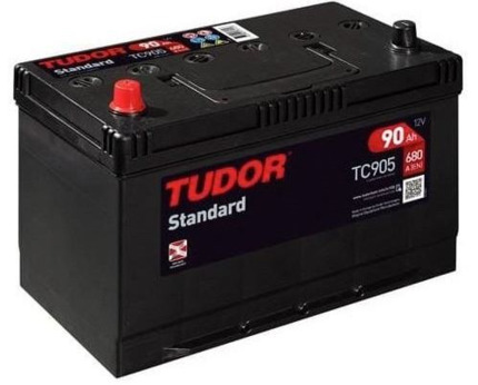 TC905 Batería Tudor 12V 90Ah 680A +/- Turismos, SUV y 4x4 · Bornes inversos