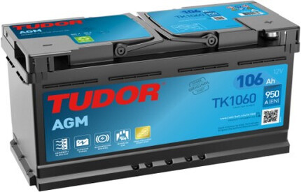 TK1060 Batería Tudor AGM Start-Stop 12V 106Ah 950A -/+ Turismos y Berlinas