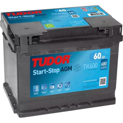 TK600 Batería Tudor AGM Start-Stop 12V 60Ah 680A -/+ Turismos y Berlinas