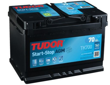 TK700 Batería Tudor AGM Start-Stop 12V 70Ah 760A -/+ Turismos y Berlinas