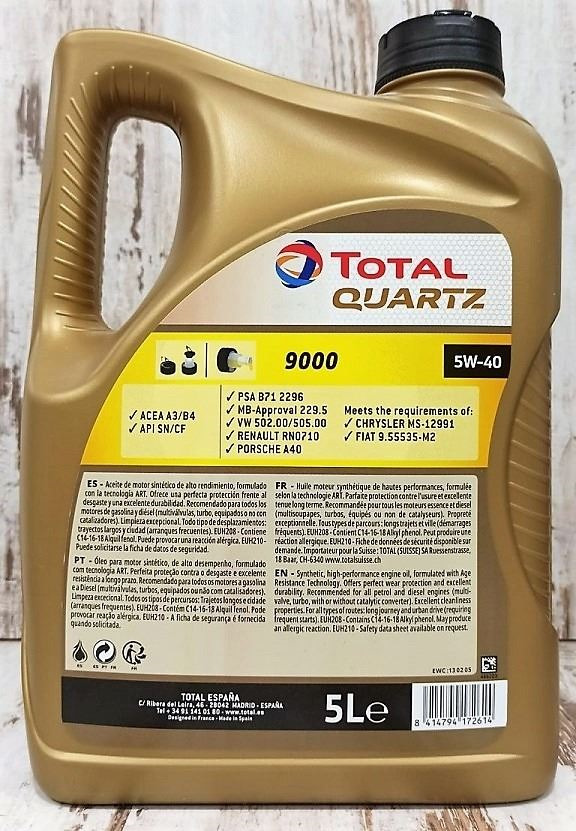 Aceite Para Motor Total Quartz 9000 5w40 X 4 Litros 100 % Sintético